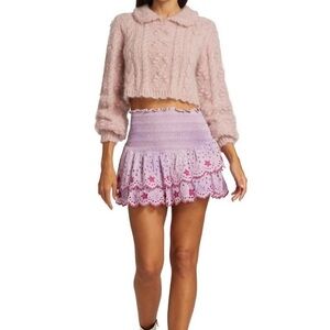 NWT Loveshackfancy, pink/purple, alpaca wool, collared sweater preppy girly, XS